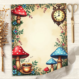 Alice Mushrooms Teacup Klok Scrapbook Papier