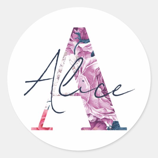Alice naam Custom Sticker meisjes label Floral A (Voorkant)