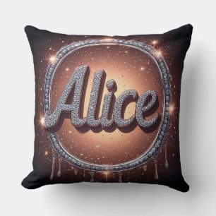 Alice Naam Diamanten Logo Badge in Fonkelende Sier Kussen