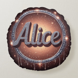 Alice Naam Diamanten Logo Badge in Fonkelende Sier Rond Kussen