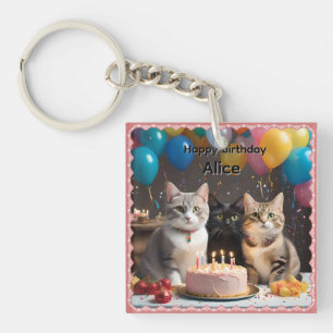 Alice Naam Met Verjaardagsfeest Katten, Sleutelhanger