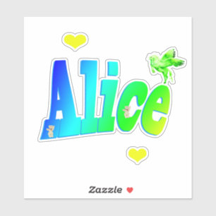 Alice Name Logo met Unicorn, Sticker