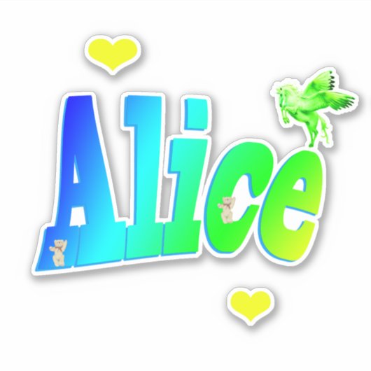 Alice Name Logo met Unicorn, Sticker (Voorkant)
