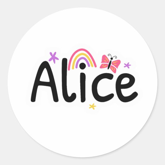 Alice noemt een schattig ontwerp ronde sticker (Voorkant)