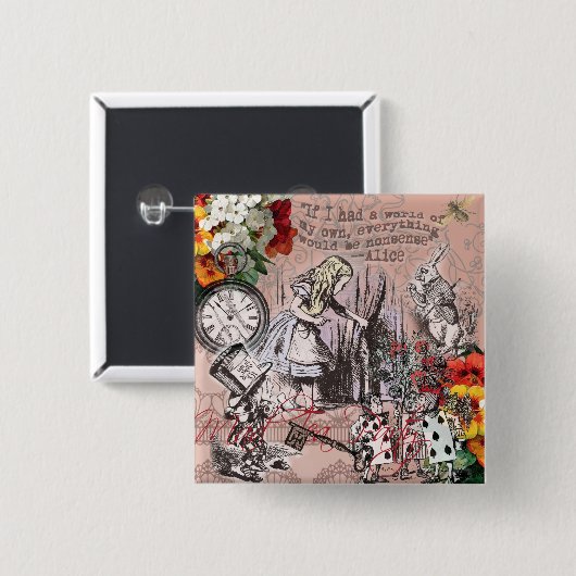 alice nonsens wonderland gordijn vierkante button 5,1 cm (Voorkant /achterkant)