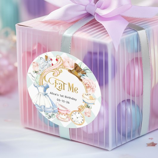 Alice Onderland, eet me op, verjaardag Ronde Sticker
