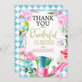 Alice Onederful 1e verjaardag Dank je wel Kaart (Voorkant / Achterkant)