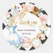 Alice Onederland, 1e verjaardag dank u Ronde Sticker (Voorkant)