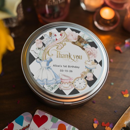 Alice Onederland, 1e verjaardag dank u Ronde Sticker