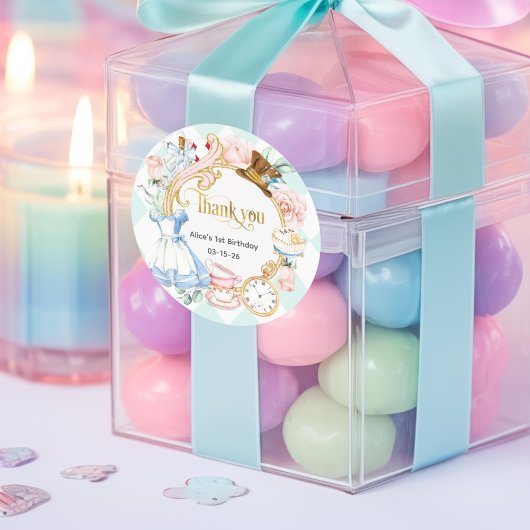 Alice Onederland, Blauwgroen, Bedankt verjaardagsg Ronde Sticker