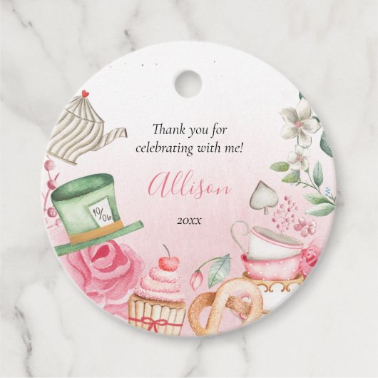 Alice Onederland Mad Tea Party Girl First Birthday Bedankjes Labels (Voorkant)