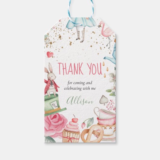Alice Onederland Mad Tea Party Girl First Birthday Cadeaulabel (Voorkant)