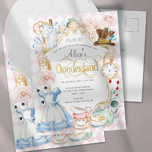 Alice Onederland theefeestje meisje 1 verjaardag U Uitnodiging Briefkaart