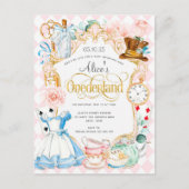 Alice Onederland theefeestje meisje 1 verjaardag U Uitnodiging Briefkaart (Voorkant)