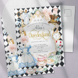 Alice Onederland theefeestje meisje 1 verjaardag Uitnodiging Briefkaart<br><div class="desc">Alice wonderland een feestje voor een meisje</div>