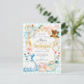 Alice Onederland-theefeestje verjaart Uitnodiging Briefkaart (Staand voorkant)