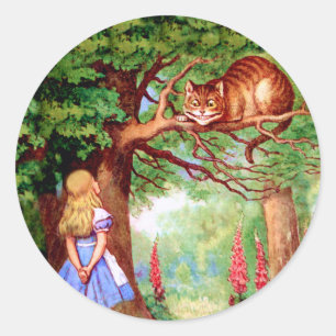 Alice ontmoet de Cheshire Cat in Wonderland Ronde Sticker