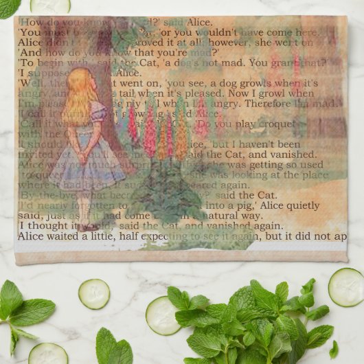 Alice ontmoet de Cheshire .cat Theedoek (Gevouwen)
