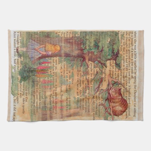 Alice ontmoet de Cheshire .cat Theedoek (Horizontaal)