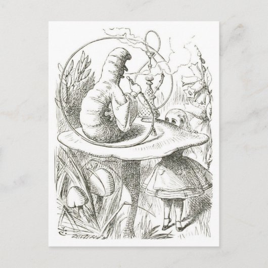 Alice ontmoet de  illustratie van Caterpillar Briefkaart (Voorkant)
