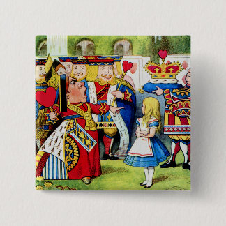 Alice ontmoet de koningin van het hart in Wonderla Vierkante Button 5,1 Cm