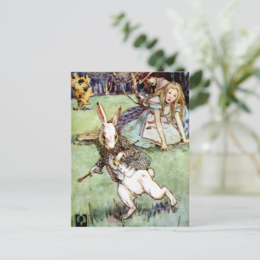 Alice ontmoet een konijn afleiding briefkaart (Staand voorkant)