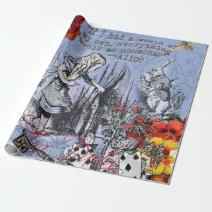 Alice onzin gordijn wonderland - Blauw Cadeaupapier