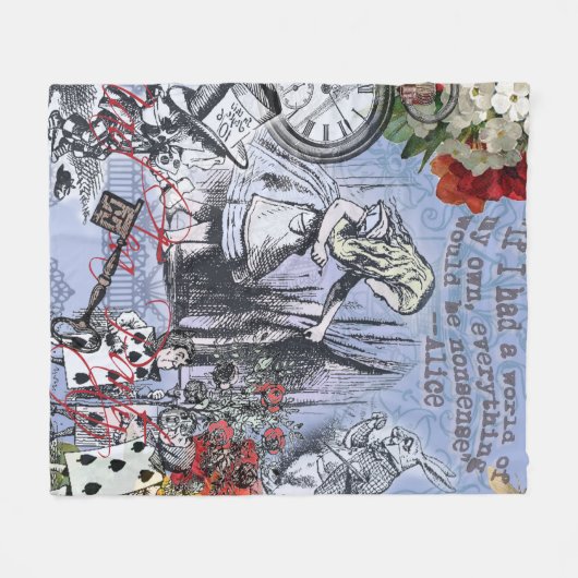 Alice onzin gordijn wonderland - Blauw Fleece Deken (Voorkant (Horizontaal))