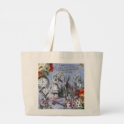 Alice onzin gordijn wonderland - Blauw Grote Tote Bag (Achterkant)