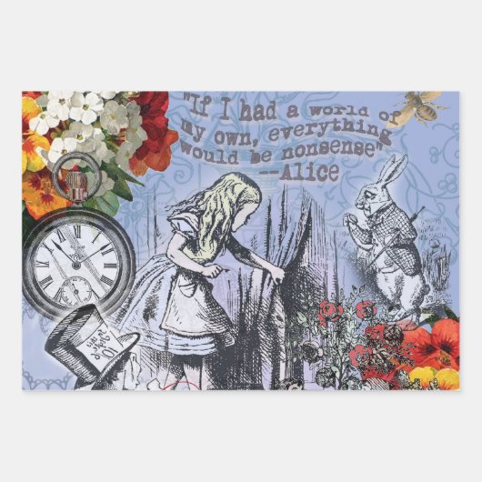 Alice onzin gordijn wonderland - Blauw Inpakpapier Vel (Voorkant)