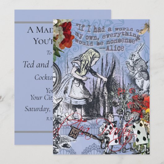 Alice onzin gordijn wonderland - Blauw Kaart (Voorkant / Achterkant)