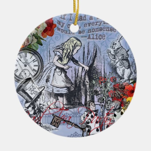 Alice onzin gordijn wonderland - Blauw Keramisch Ornament (Voorkant)