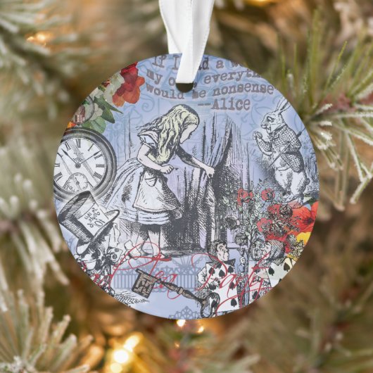 Alice onzin gordijn wonderland - Blauw Ornament (Boom)