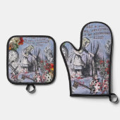 Alice onzin gordijn wonderland - Blauw Ovenwant & Pannenlap Set (Voorkant)
