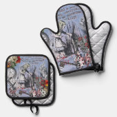 Alice onzin gordijn wonderland - Blauw Ovenwant & Pannenlap Set (Voorkant / Achterkant)