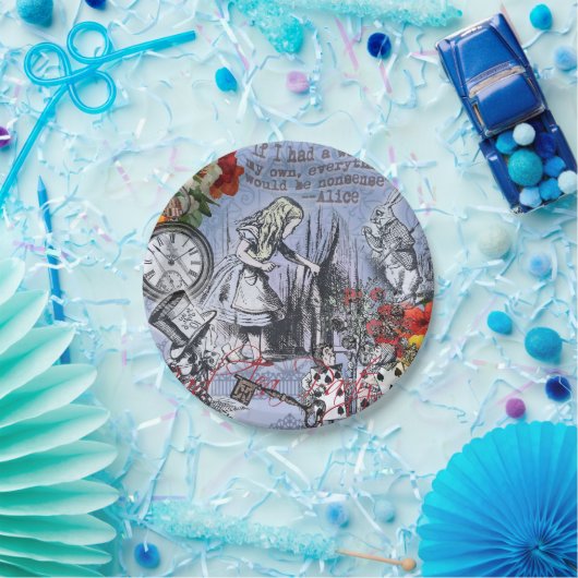 Alice onzin gordijn wonderland - Blauw Papieren Bordje (Feest)