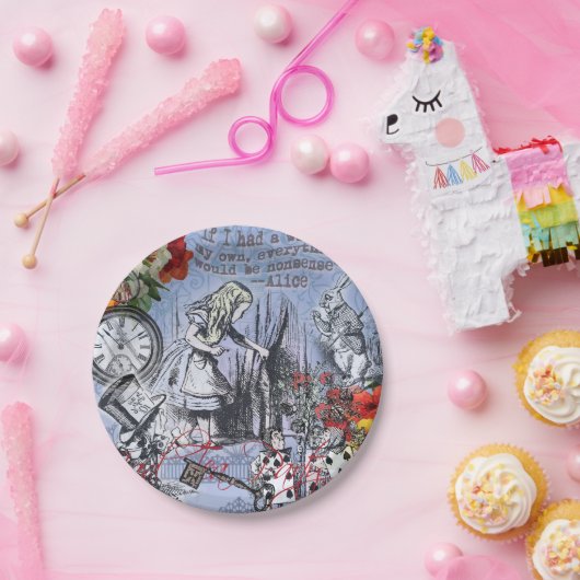 Alice onzin gordijn wonderland - Blauw Papieren Bordje (Feest)