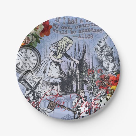 Alice onzin gordijn wonderland - Blauw Papieren Bordje (Voorkant)