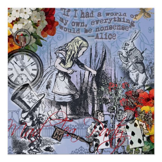 Alice onzin gordijn wonderland - Blauw Perfect Poster (Voorkant)