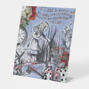 Alice onzin gordijn wonderland - Blauw Reclamebord Met Voetstuk