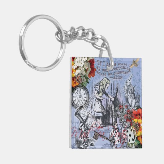 Alice onzin gordijn wonderland - Blauw Sleutelhanger (Voorkant Links)