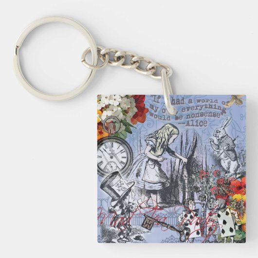 Alice onzin gordijn wonderland - Blauw Sleutelhanger (Voorkant)