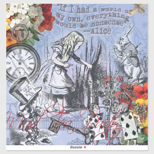Alice onzin gordijn wonderland - Blauw Sticker (Vel)
