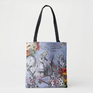 Alice onzin gordijn wonderland - Blauw Tote Bag