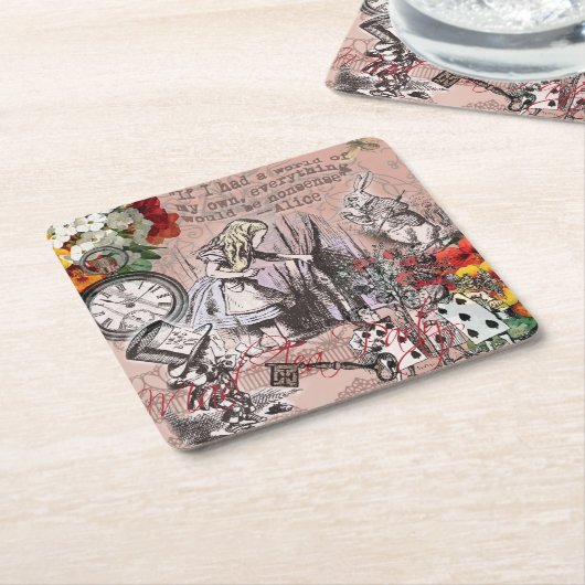 Alice onzin gordijn wonderland kartonnen onderzetters (Schuin)