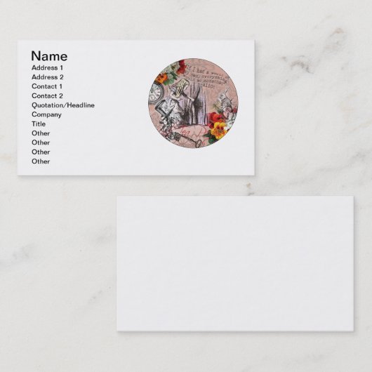 Alice onzin gordijn wonderland visitekaartje (Voorkant / Achterkant)