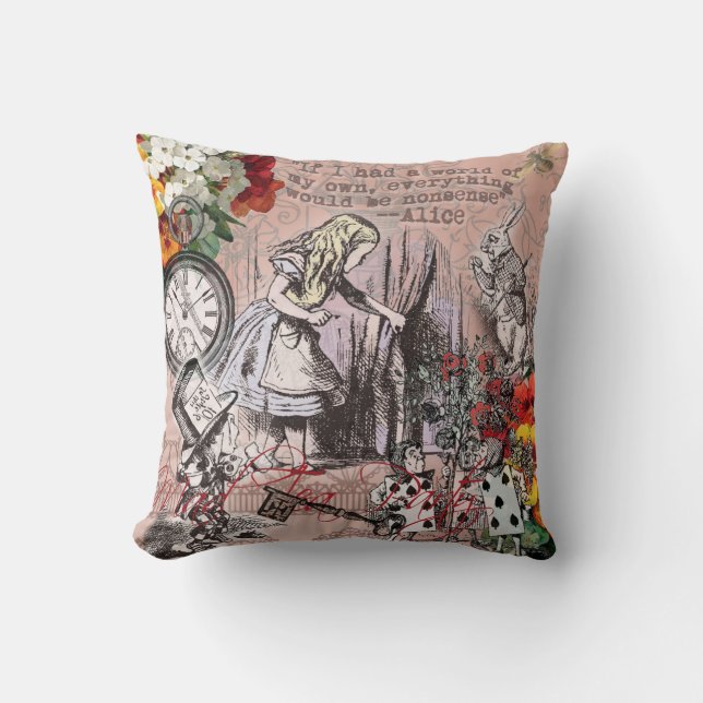 alice onzin wonderland gordijn kussen (Voorkant)