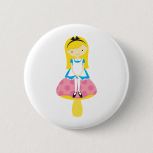 Alice op een paddenstoel ronde button 5,7 cm