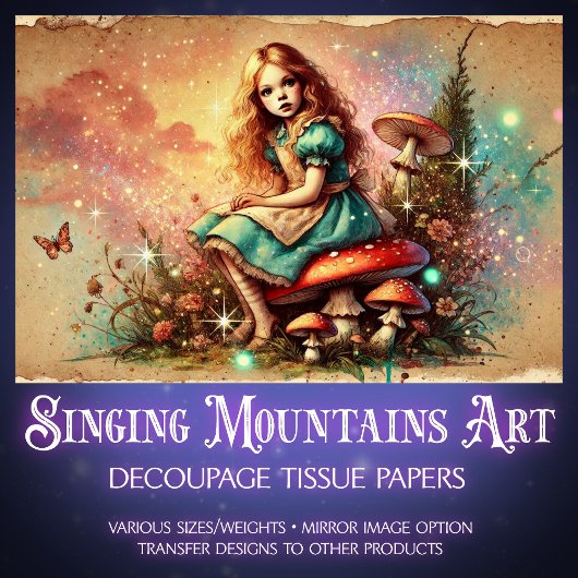  Alice op paddenstoel fantasie decoupage Tissuepapier