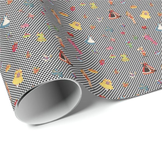 Alice Paper Doll Black/White Checkerboard Cadeaupapier (Rol Hoek)